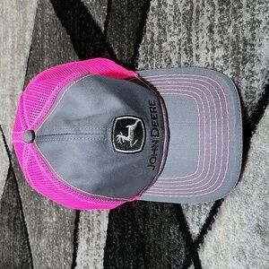 GENUINE JOHN DEERE EMBROIDERED NEON PINK GRAY MESH CAP HAT